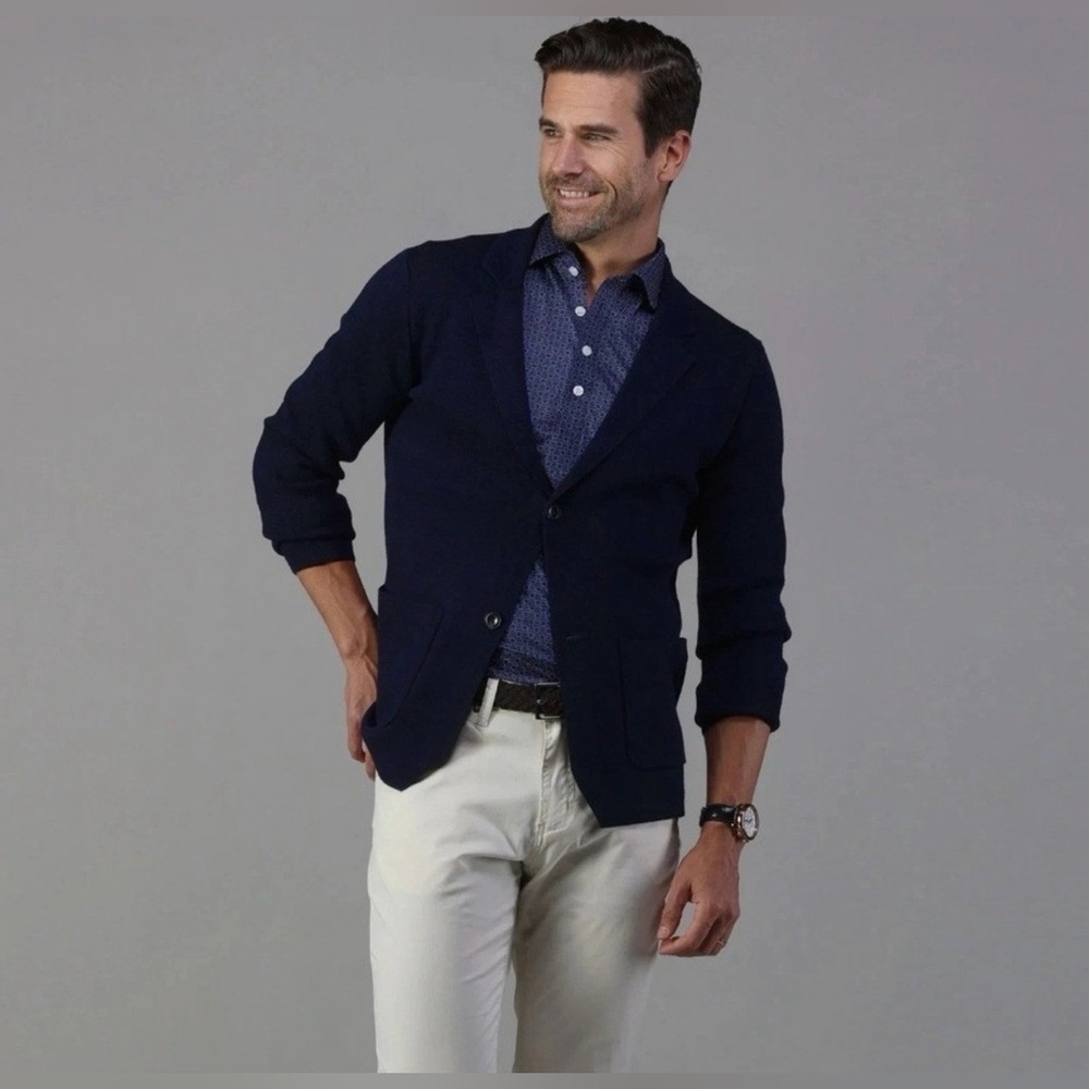 Collars&Co NWT Milano Deconstructed Knit Swazer Merino Blend Sweater Blazer Navy